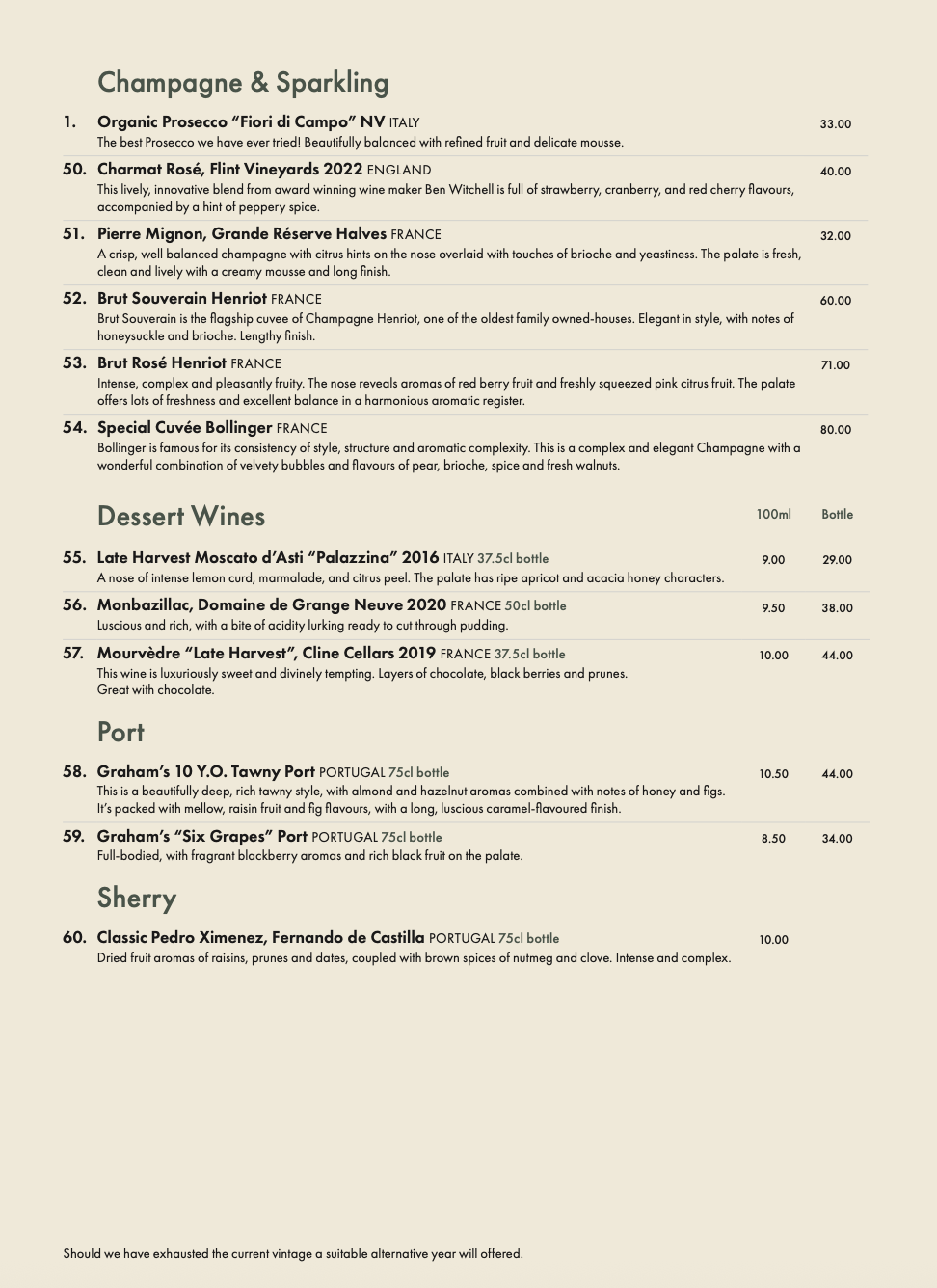 Image of Wine List at the Fox & Goose