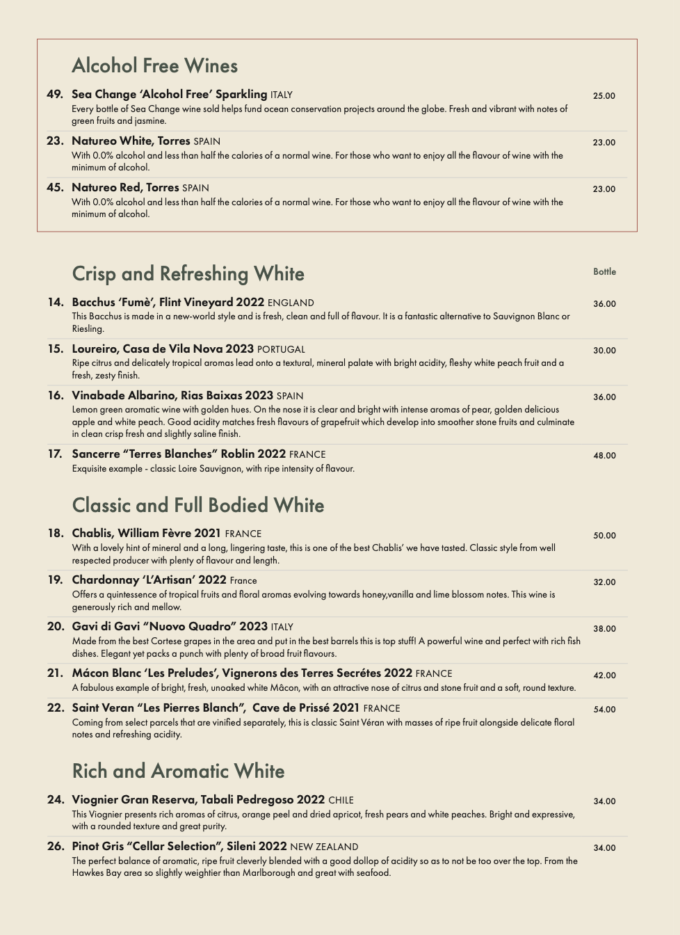 Image of Wine List at the Fox & Goose