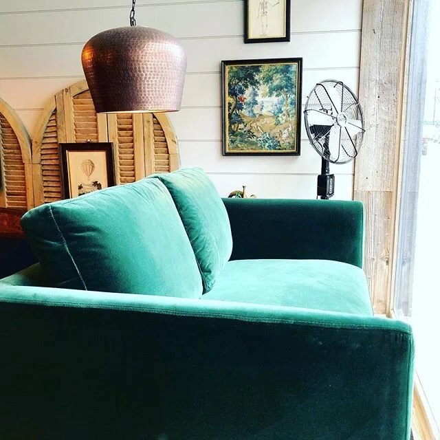 #greenvelvet #twoseatsofa #brasscappedlegs #getcosy #luxuryinterior #whywait #getittoday 138cm long x 90cm deep