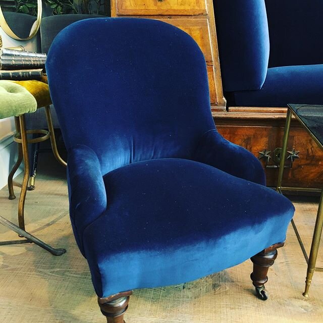 Small proportion Victorian chair - furniture that fits - bedroom chair, occasional beauty, reception rooms or even a stunner in the hall .... Navy Velvet newly reupholstered.