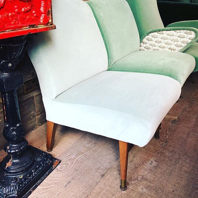 #mid century barber #velvetmodularchairs various lovely calm shades of teal, celadon, duck egg and light blue