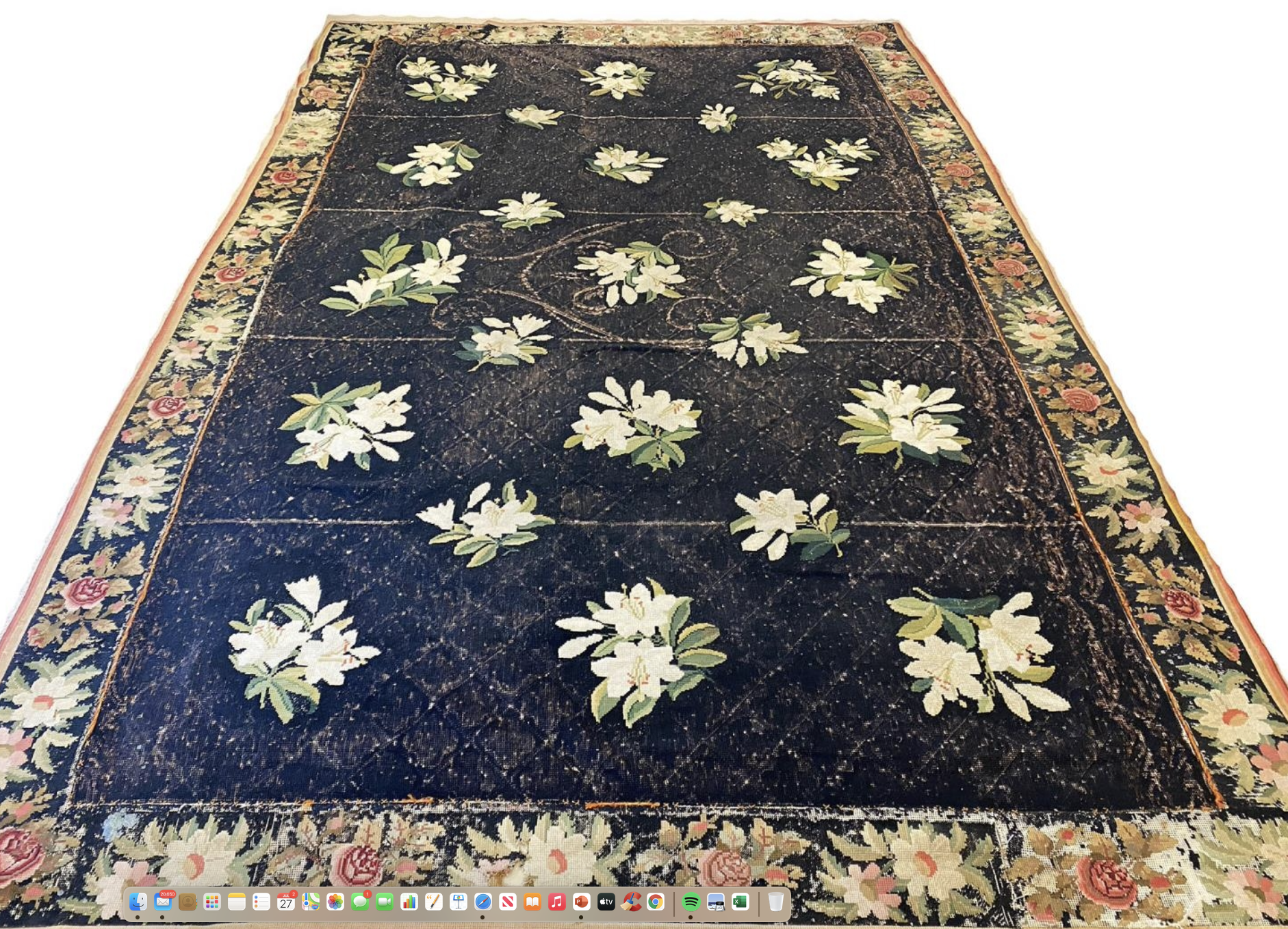 ANTIQUE NEEDLEPOINT CARPET, 380cm x 245cm.