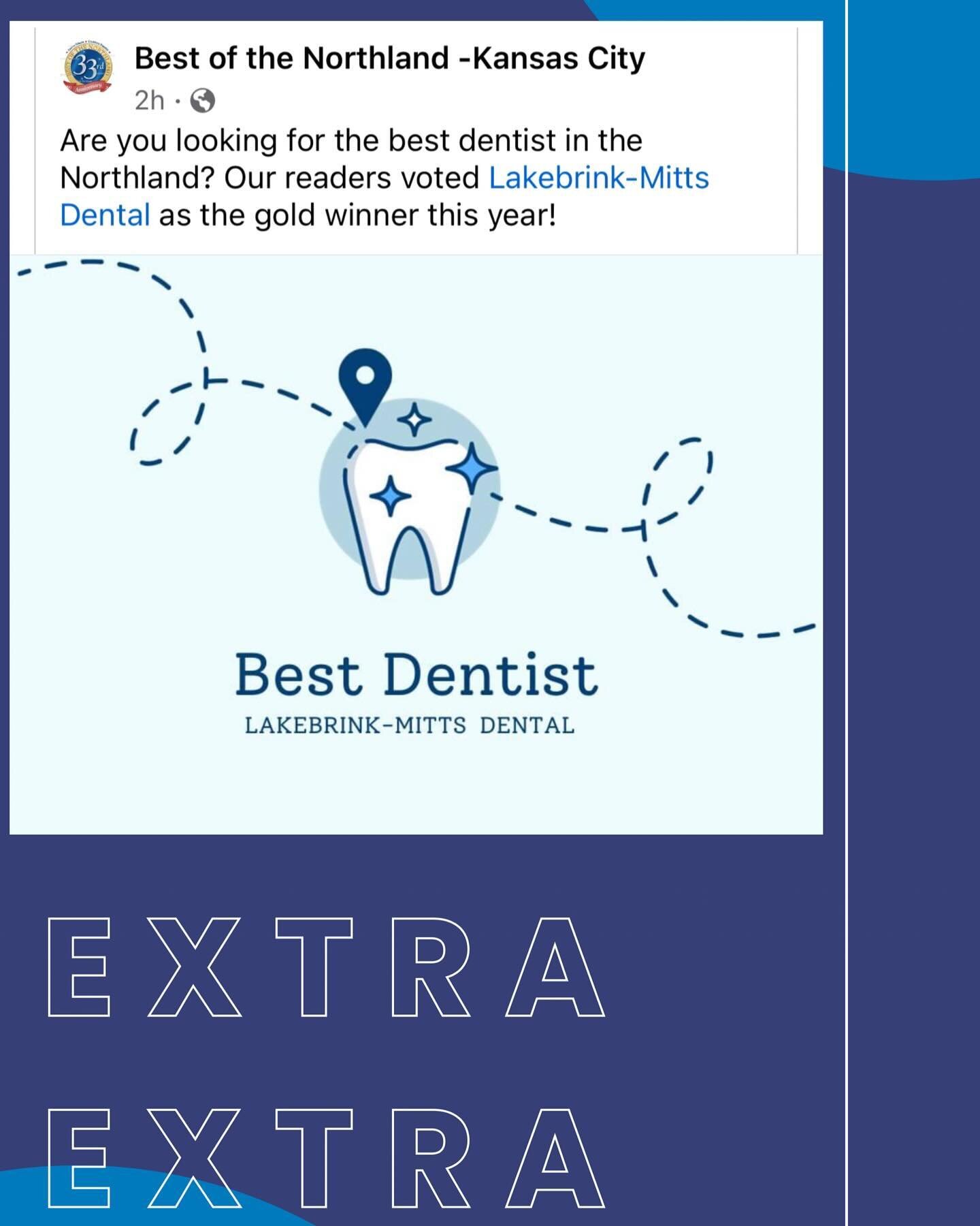 We love you guys as much as you love us !!! Thanks for the votes, our staff has worked hard to earn it! We couldn&rsquo;t do it without all of our amazing staff, dentists, and patients!!! Way to go @lakebrinkmittsdental 🦷