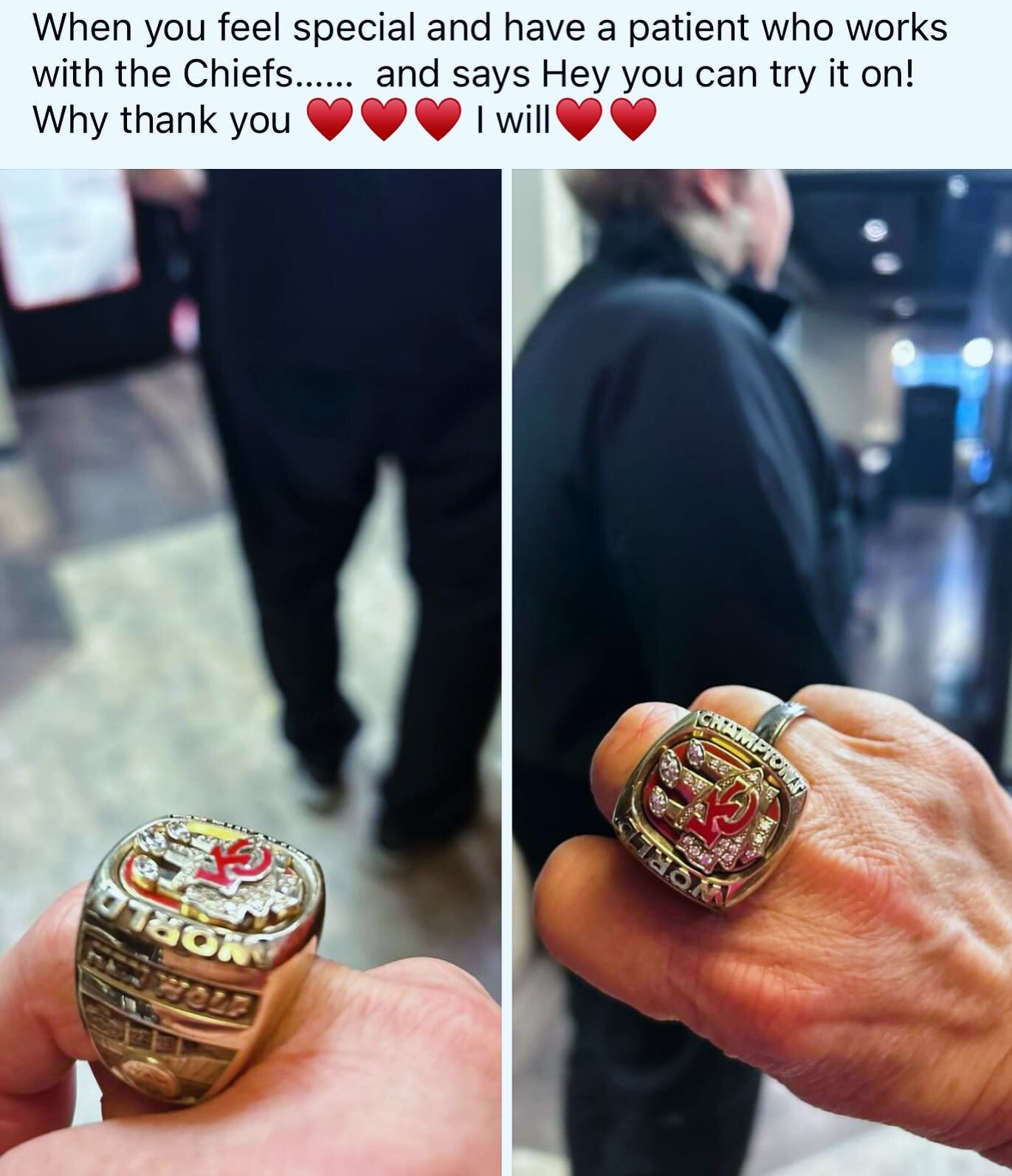 GAME DAY READY, ring and all!! We have the best patients&hellip; truly!! Thanks for sharing the joy of our beloved Chiefs!! ❤️🏈💛