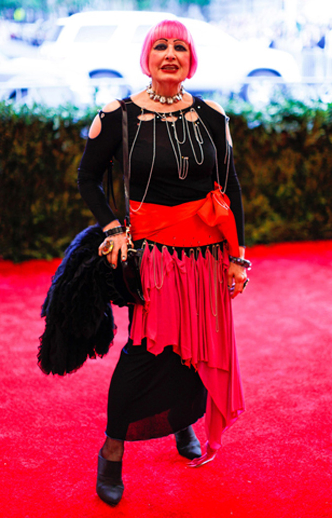 Zandra Rhodes schools them all with here DIY look.