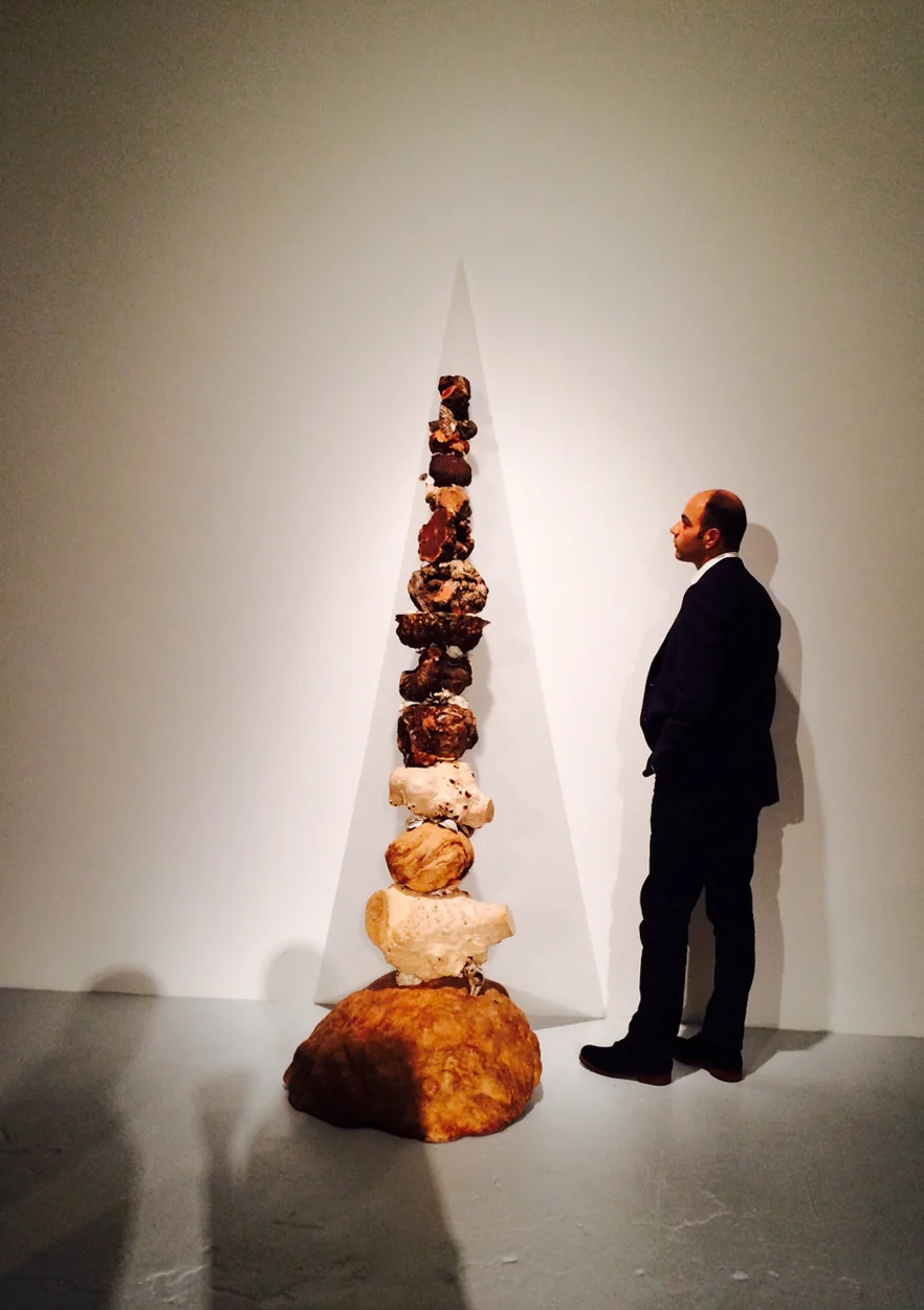 Chris Sheller quietly contemplating Bamburg's sculpture. With ghosts.