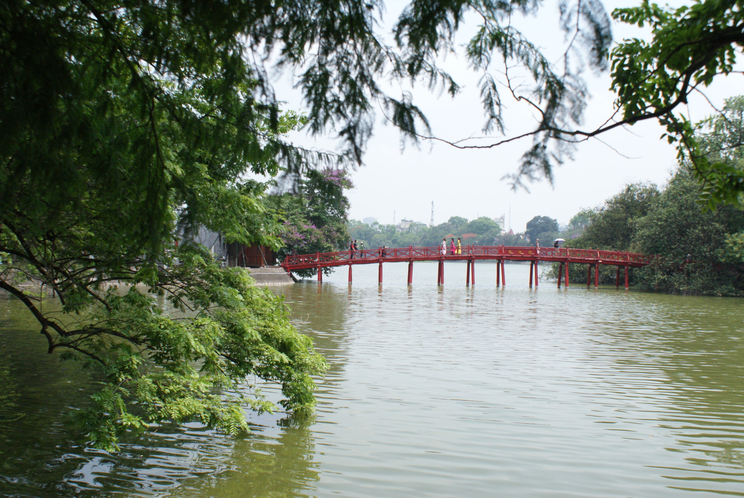 The infamous red bridge of Hanoi.