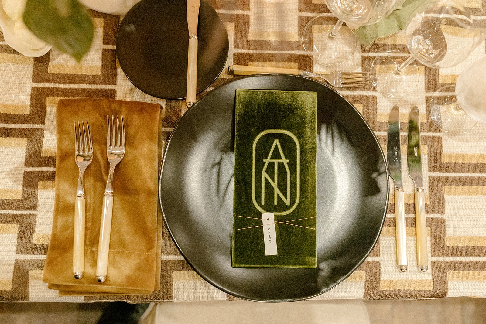 Custom Green Velvet Dinner Menu with Monogram