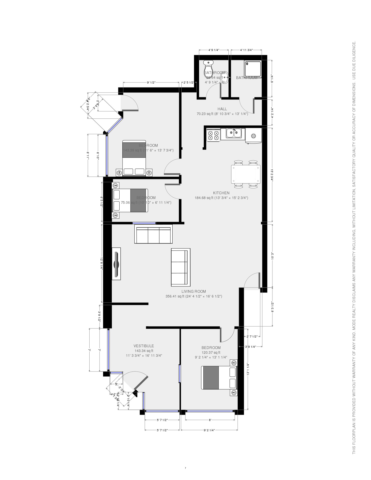 1F Storefront Plan Queen sized beds in bedrooms with night stands (BIG BEDROOMS)