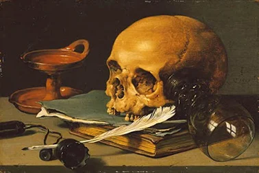 " Still Life with a Skull and a Writing Quil l", Pieter Claesz, 1628
