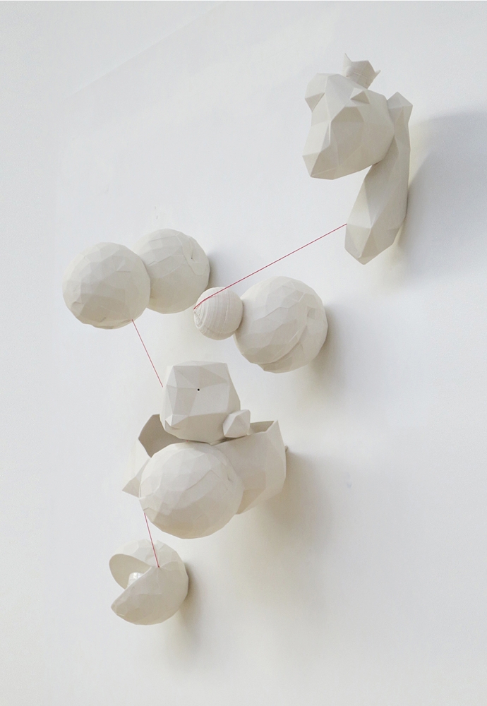 2014, W35"xH32"xD14", 3D printed porcelain, cast porcelain, elastic. More info. about this piece.