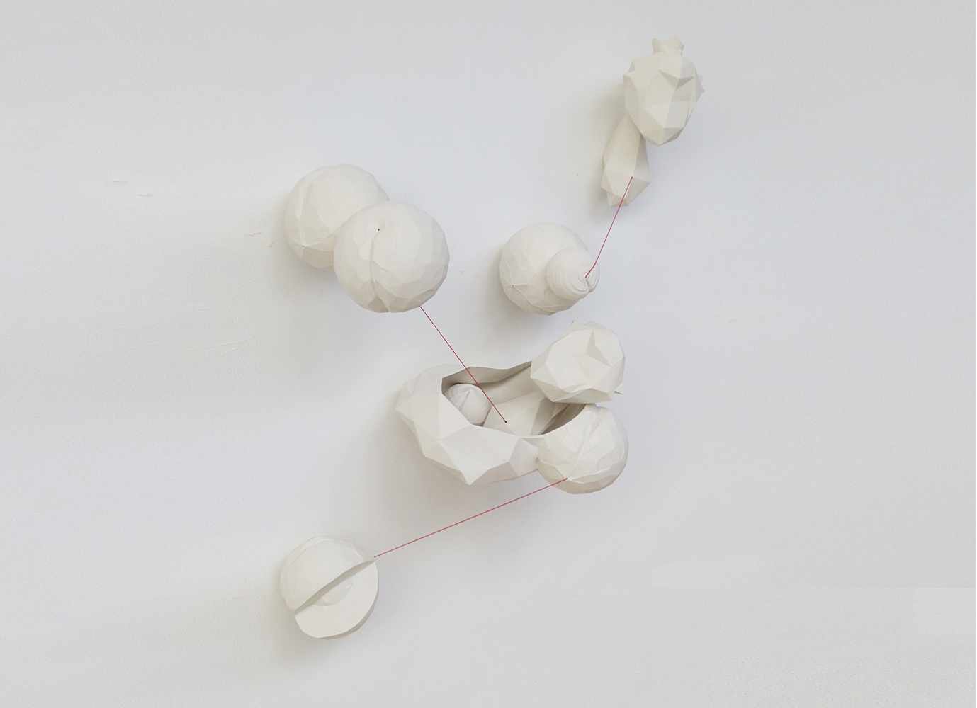 2014, W35"xH32"xD14", 3D printed porcelain, cast porcelain, elastic. More info. about this piece.