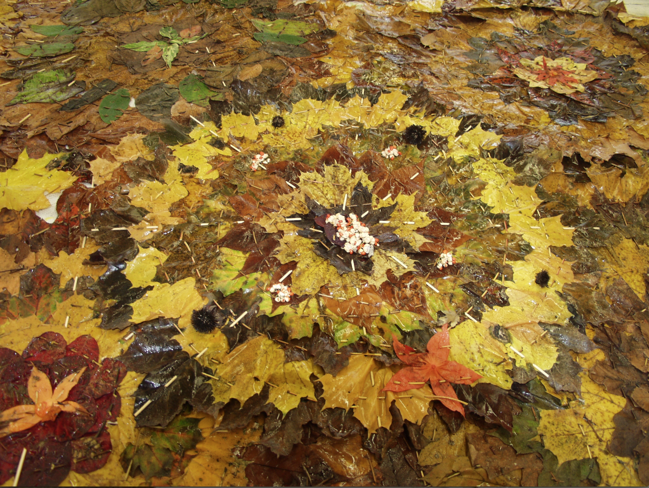 Detail of quilt made of leaves by Nancy Zimmerman