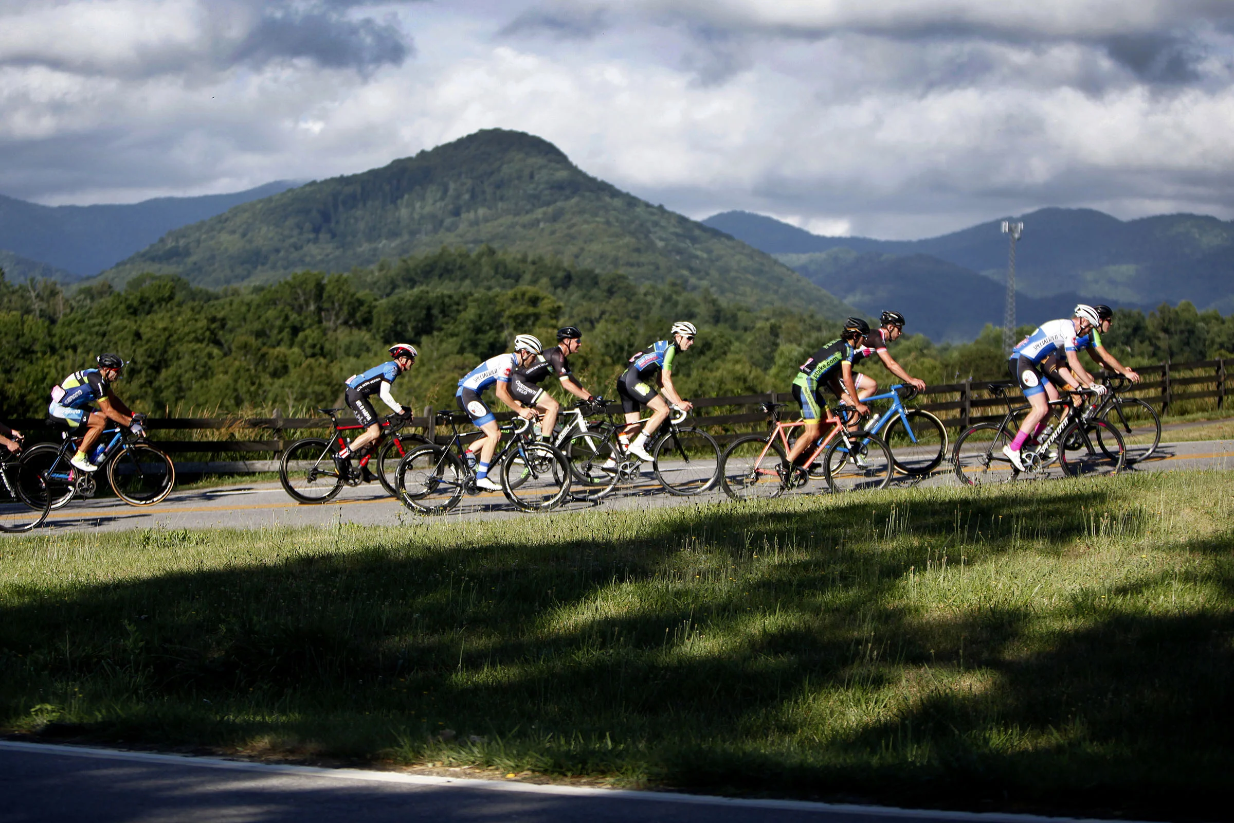  Cyclists ride up Gibbs Road in Leicester during the Gran Fondo Asheville race June 18, 2016. 