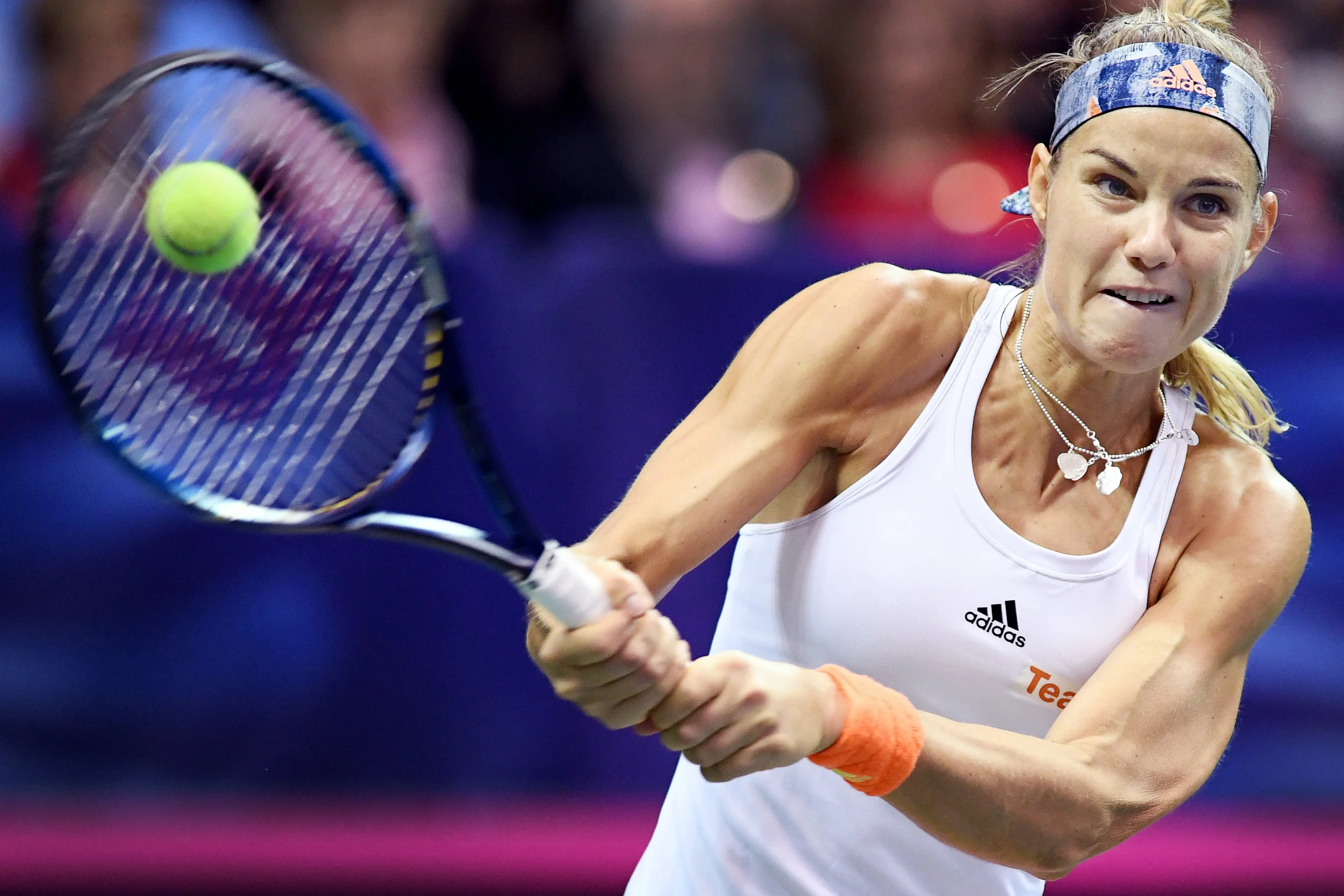  Netherlands' Arantxa Rus returns the ball in the match against Venus in the first round of the Fed Cup February 10, 2018 in Asheville. Williams defeated Rus 6-1, 6-4. 