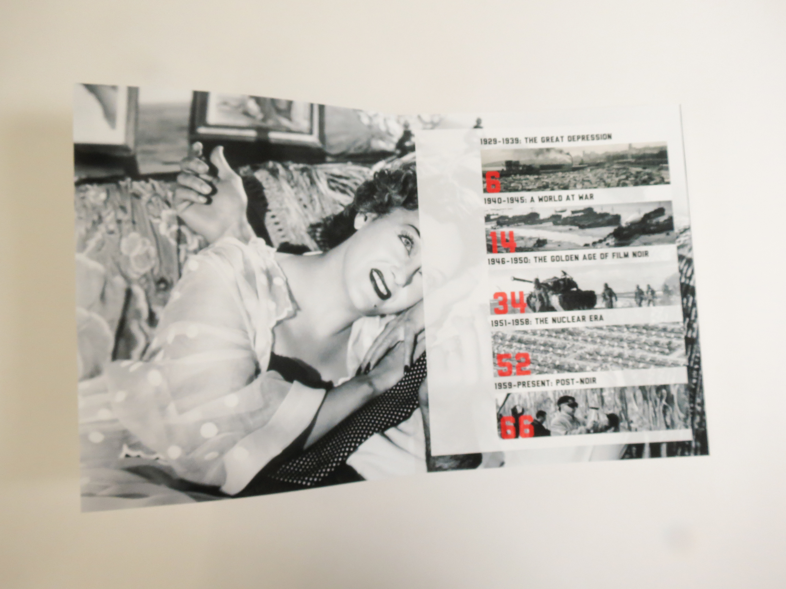 The table of contents, as well as all chapter landings, feature full bleed imagery in the background. In this case, the image is a still from the 1950 classic, Sunset Boulevard. 