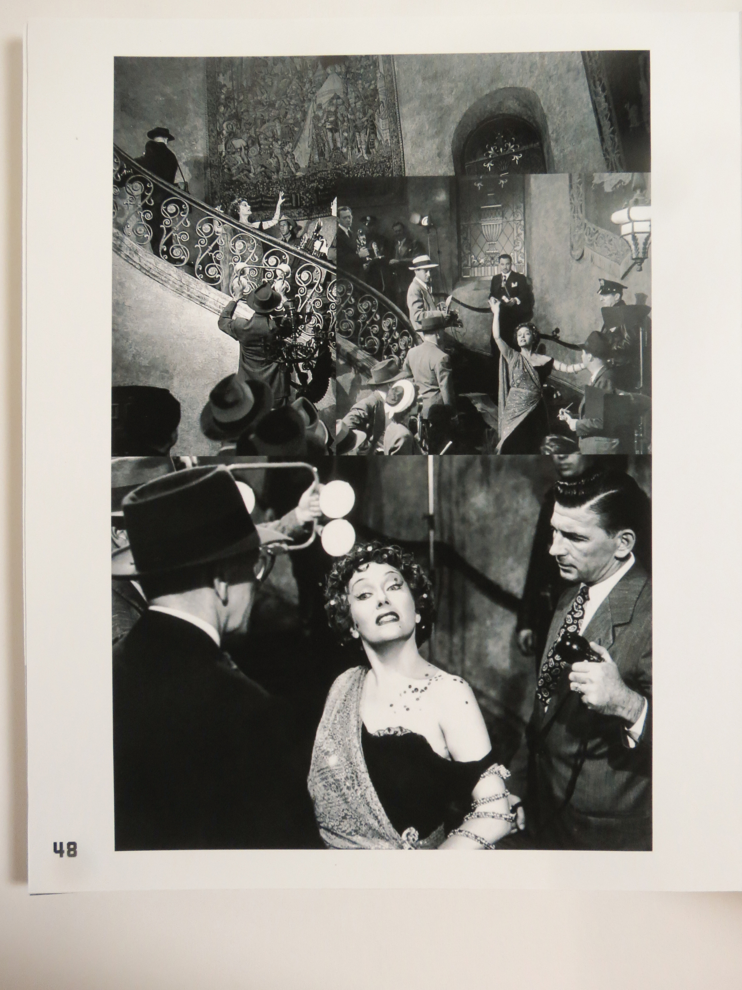 This page from the Sunset Boulevard spread features a photo collage of three stills all from the same scene at the end of the film. The stills were arranged in a way to show progression throughout the scene from top to bottom.