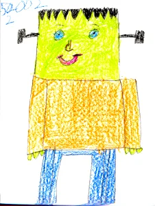 My second favorite monster is Frankenstein. Here's a drawing of him given to me by Rachel. Do you have a favorite monster?