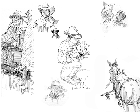 Here's a page of character sketches from my sketchbook. The man that I turned into a mean guy in the book was actually a really nice person.