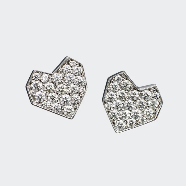 18k white gold and pave diamond “psychic hearts" studs