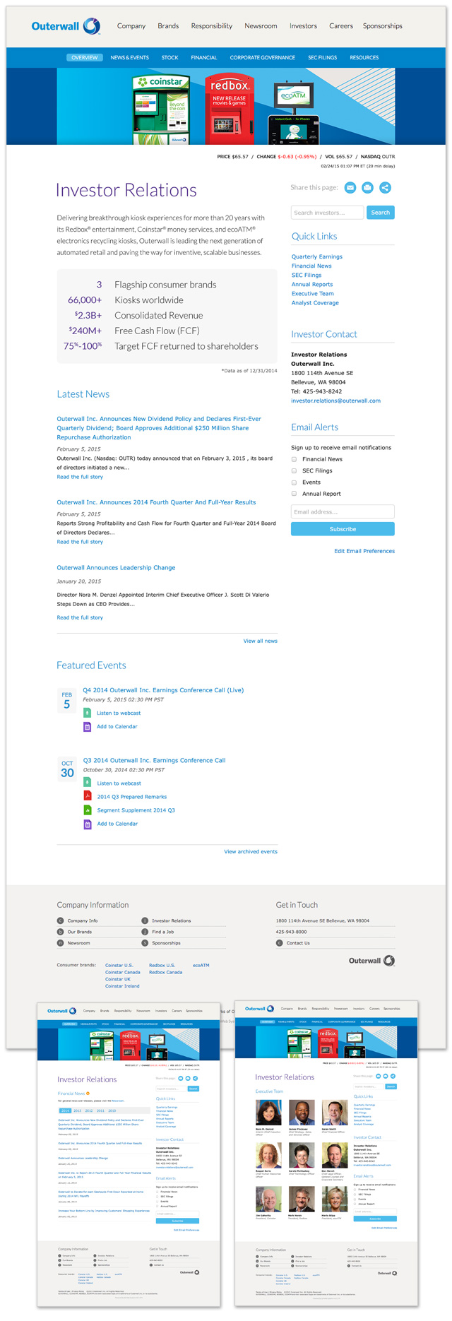 Investor Relations / The Investor webpages were redesigned to make information easier to find.