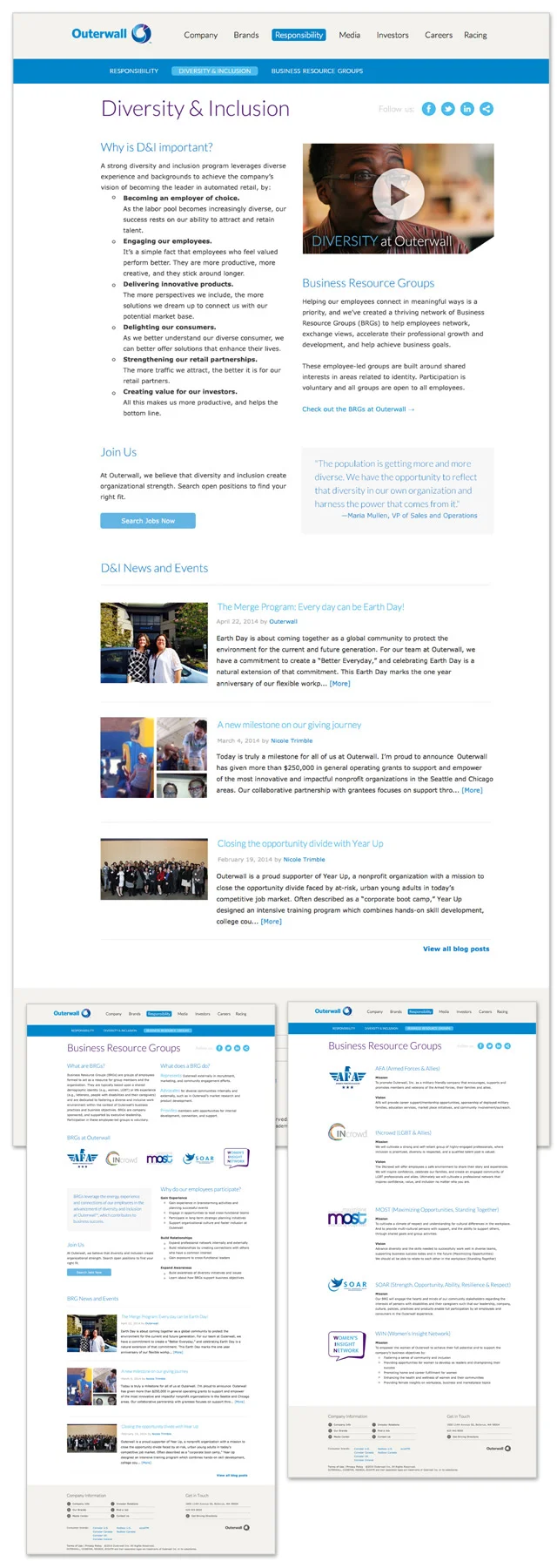 Diversity & Inclusion / Outerwall is a charitable company with strong values, so HR wanted to introduce new webpages to highlight their Diversity & Inclusion department.