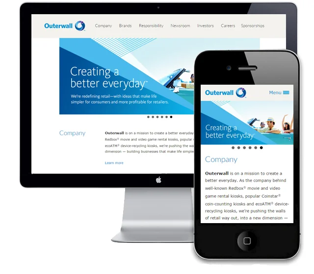 Responsive Web Design / Every page on Outerwall.com was optimized for mobile and tablet users.