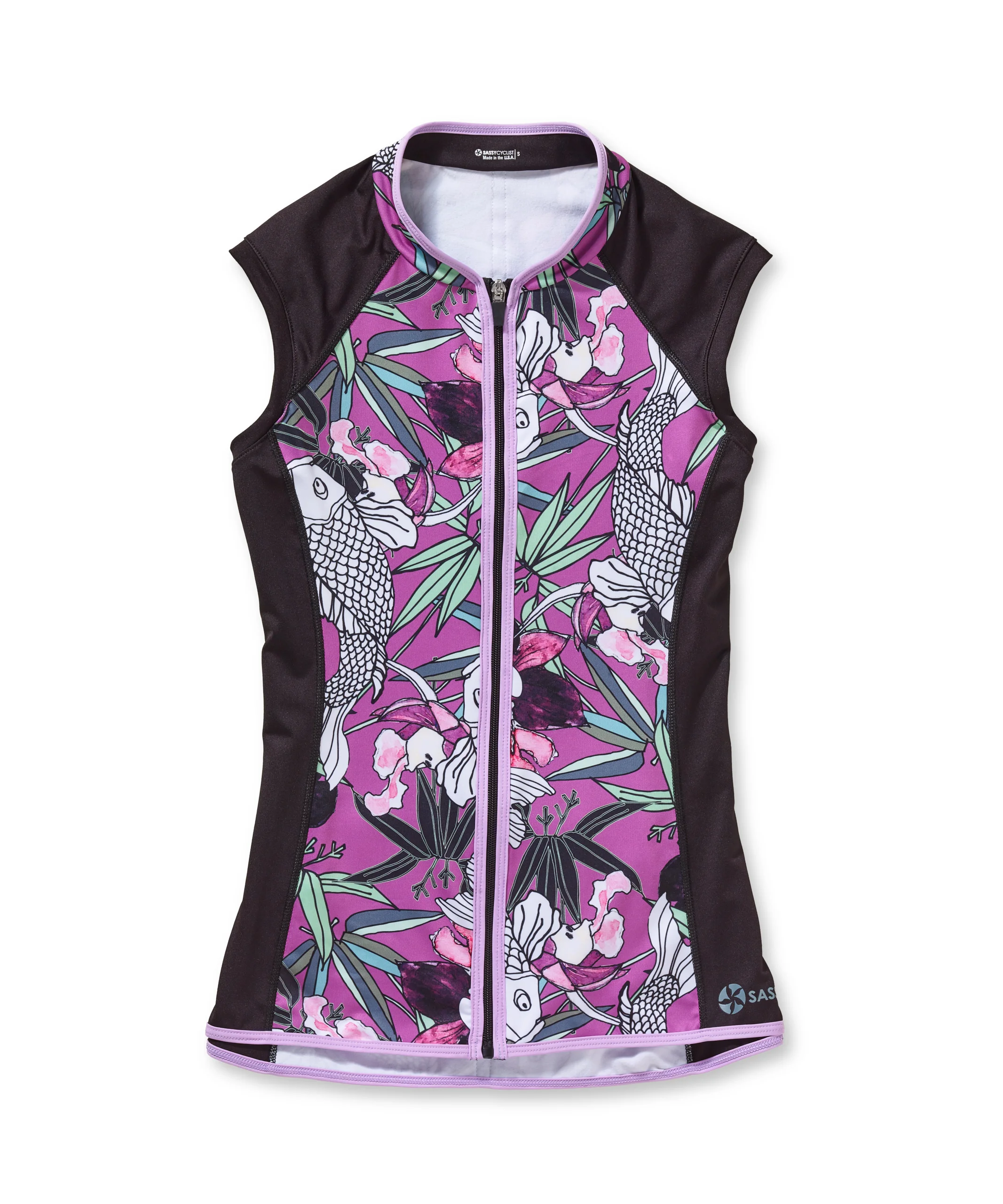 front of sleeveless cycling jersey with koi print