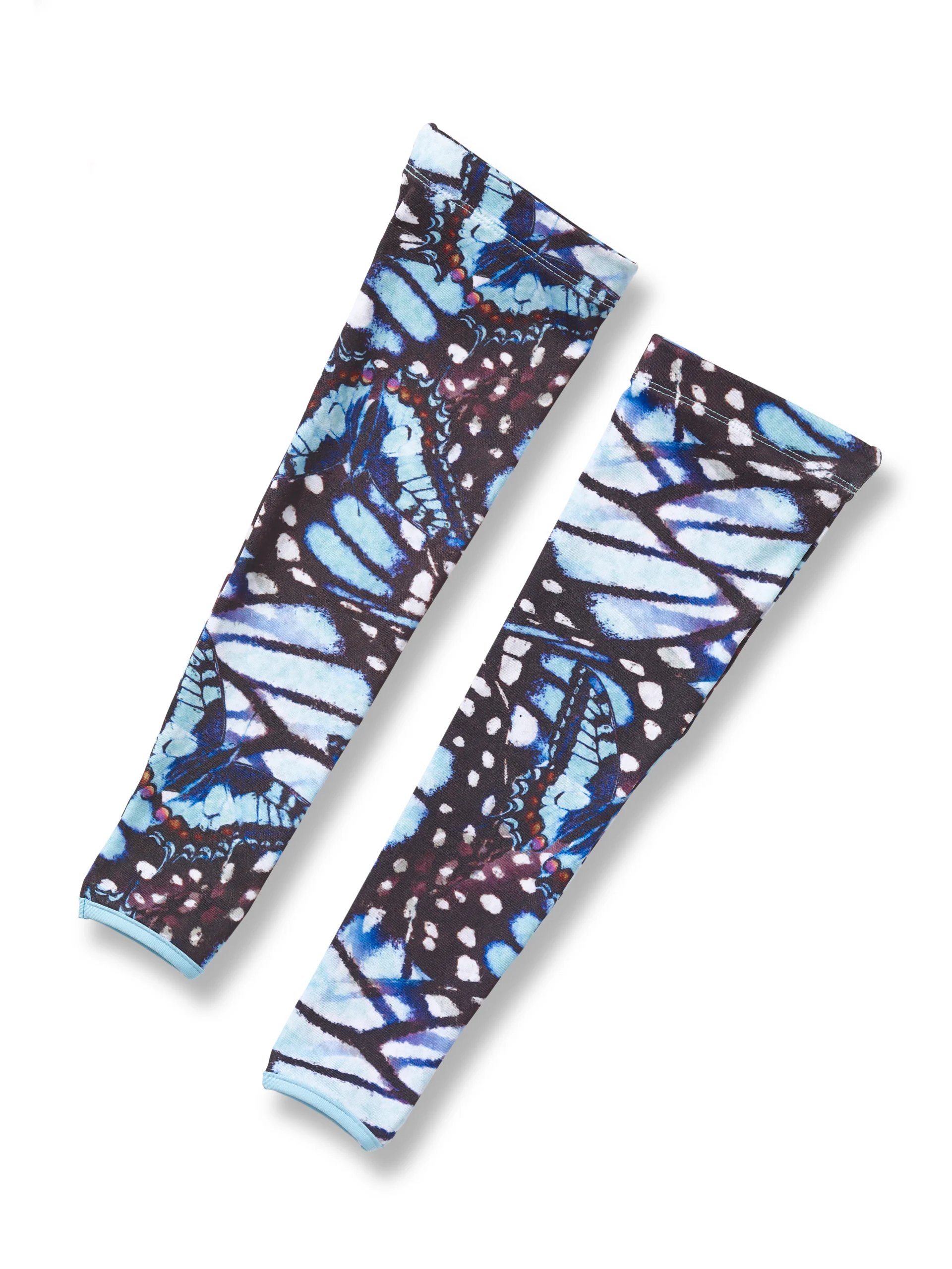 arm warmers with blue butterfly print