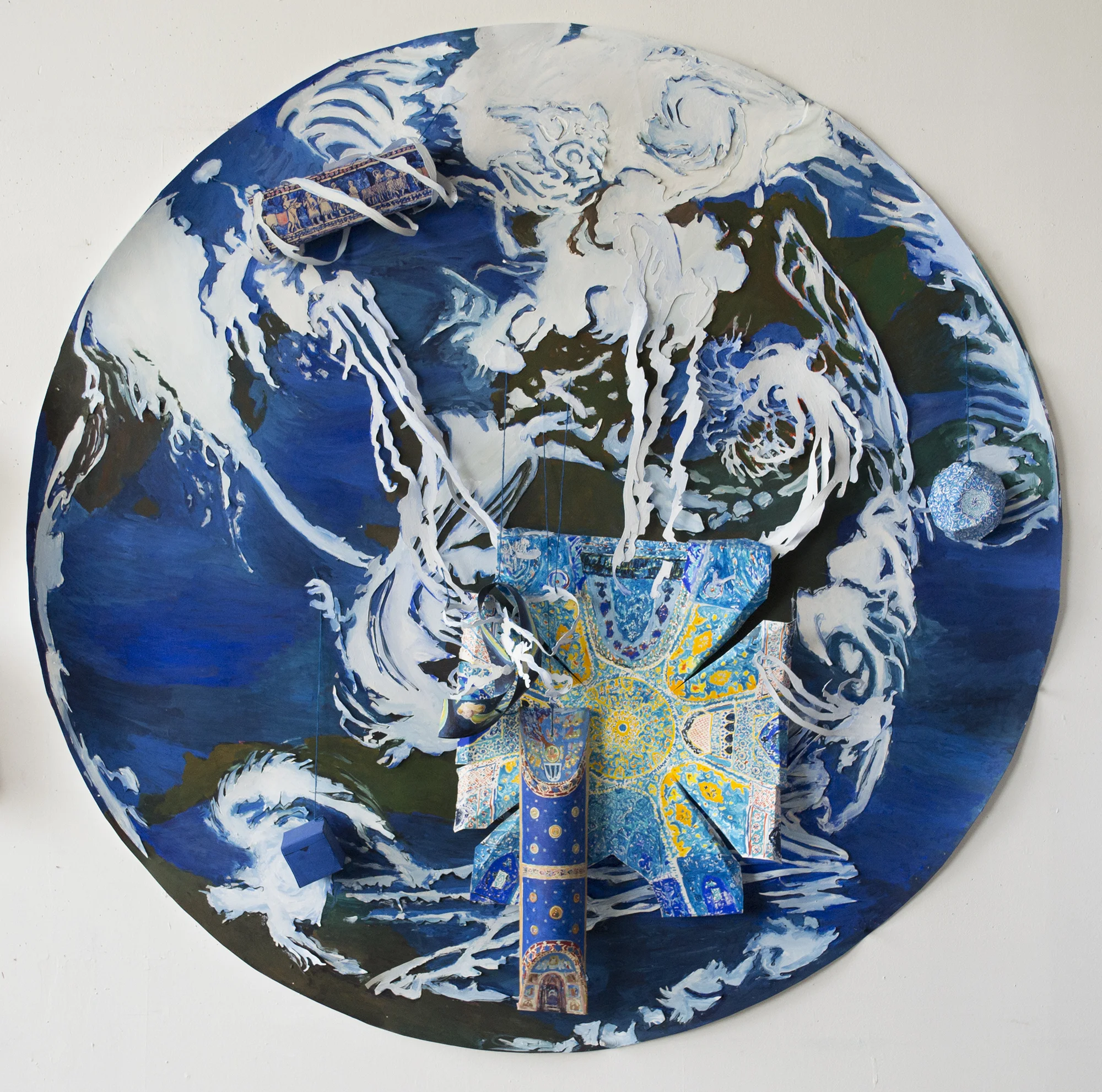 Blue World, 2016, gouache on paper construction, 46 x 46 x 5 inches