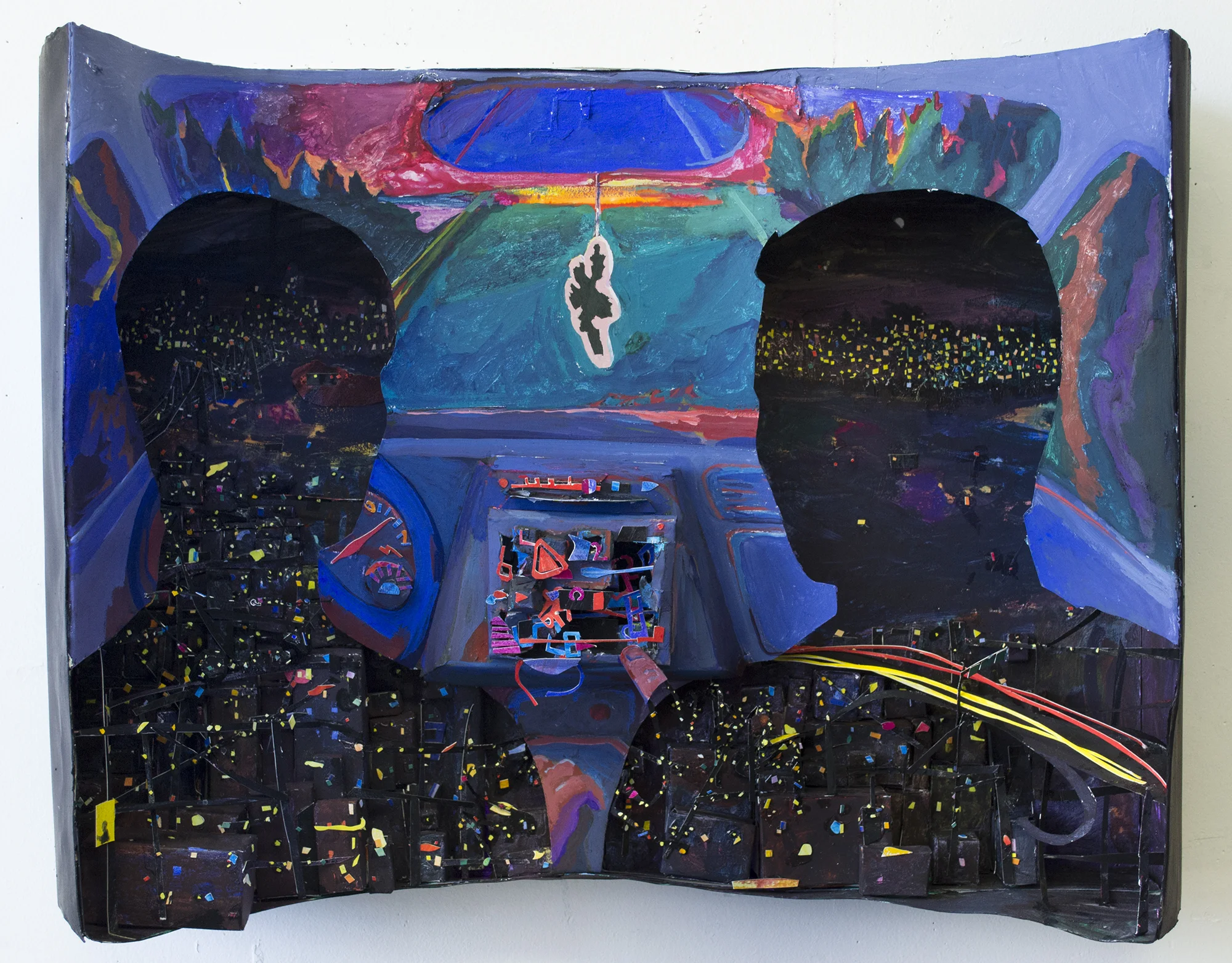 Drove All Night, 2016, gouache on paper construction, 19 x 26 x 7 inches