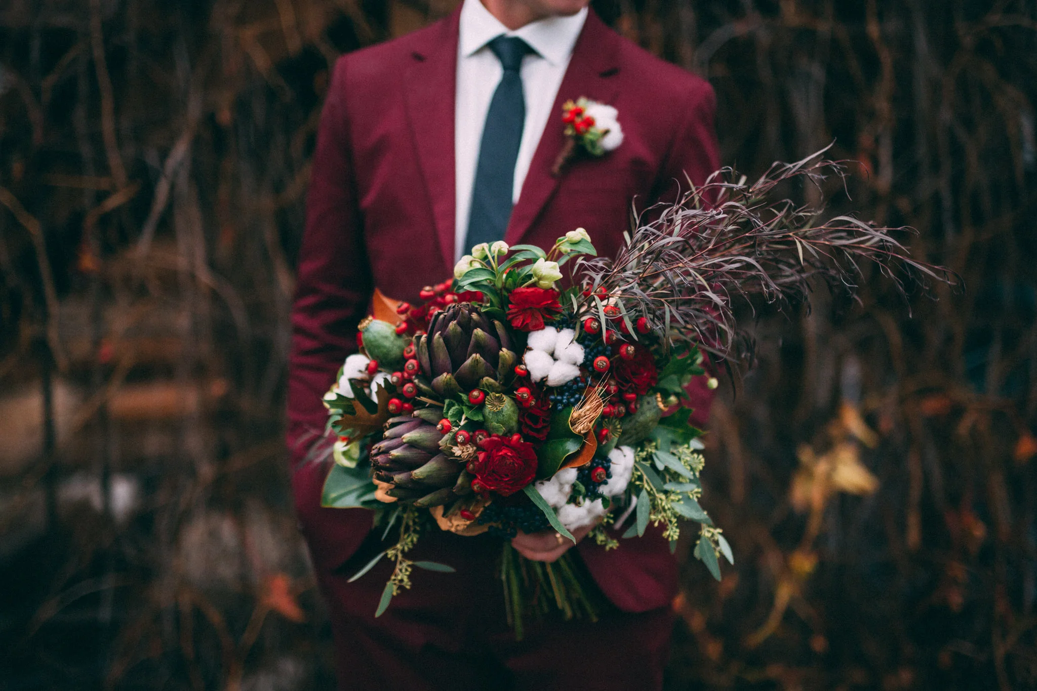 Autumn Groom with Textural Bouquet