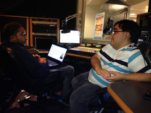 Cristo Rey alumni Phillip Benevides (C'15), right, and Darnell Bland Jr. (B'15), pictured here hosting their weekly Georgetown Radio show The Lower Class, met during the Georgetown Summer College Immersion Program in 2010.