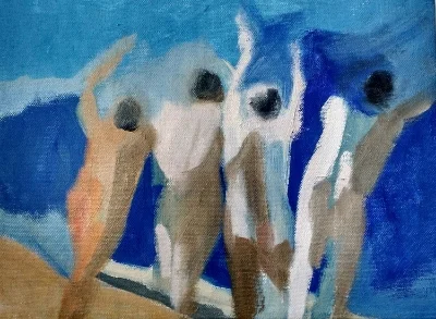 4 Swimmers (3), 2015. 9x12 inches, oil on canvas. (sold)