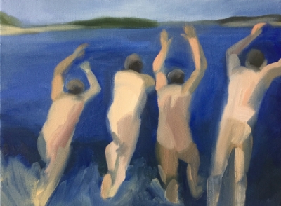 4 Swimmers (10), 2015. 12x16 inches, oil on canvas. (sold)