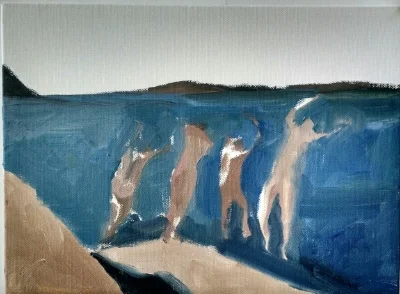 4 Swimmers (1), 2015. 9x12 inches, oil on canvas.