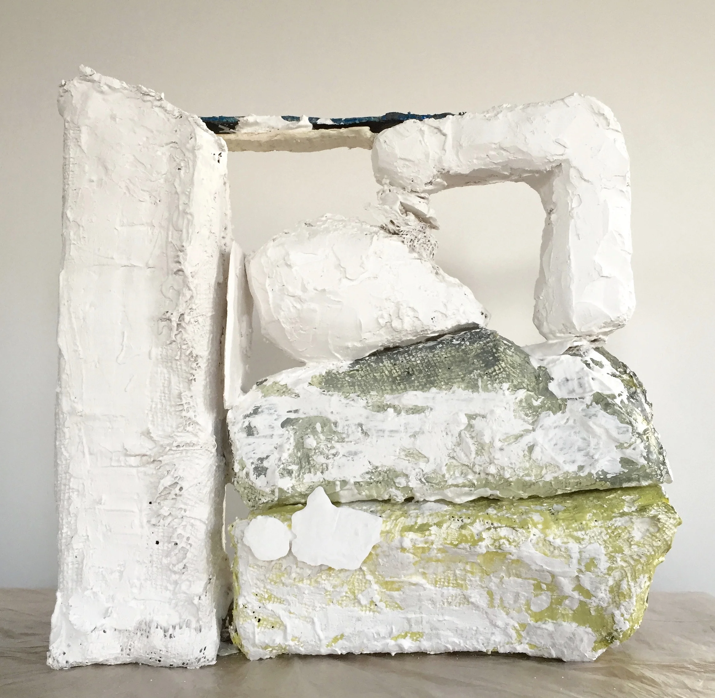 I Can Hear You, 2016. 25x27x10 in. Plaster, burlap, acrylic paint