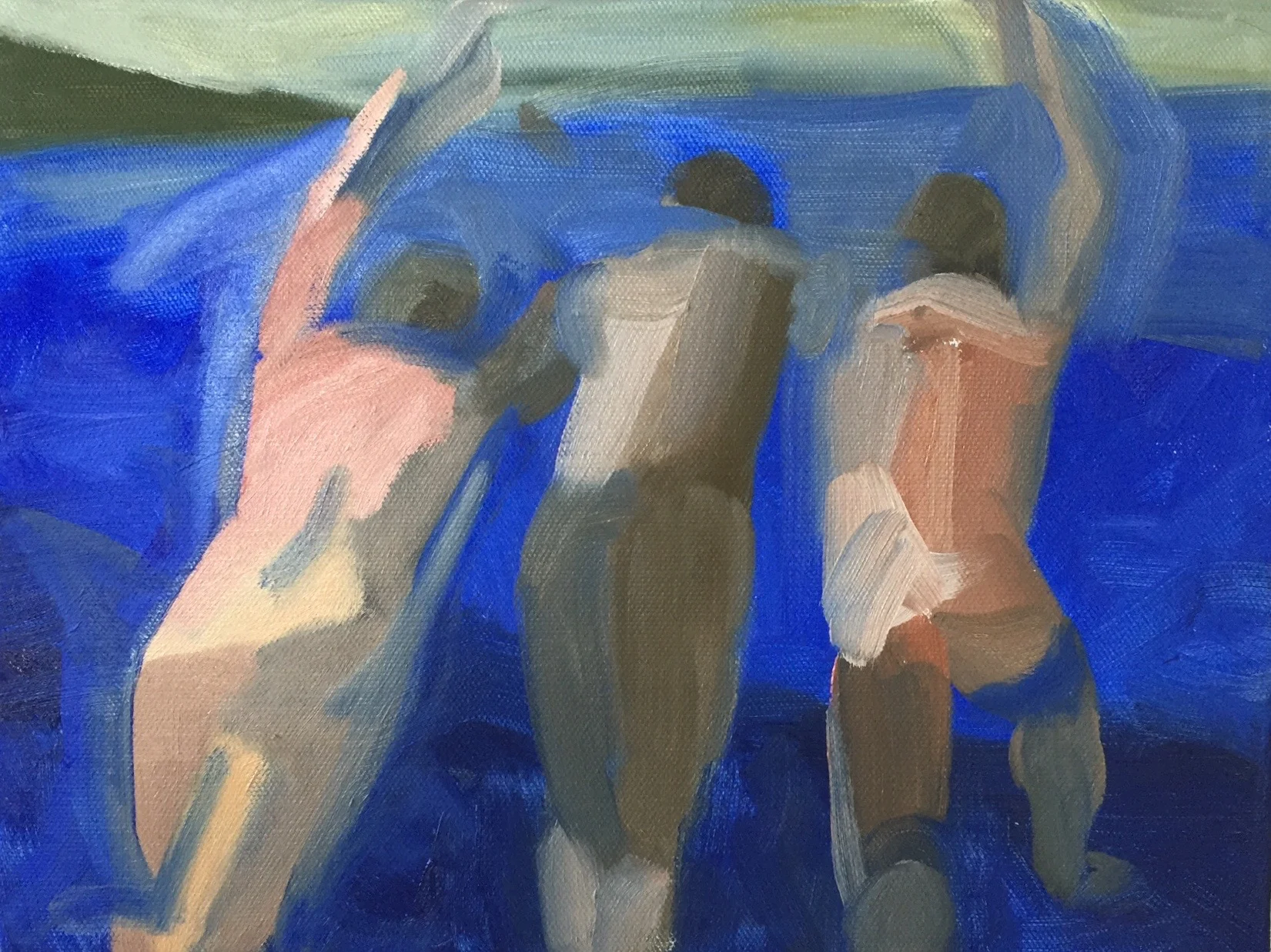 3 Swimmers (2), 2015. 9x12 inches, oil on canvas