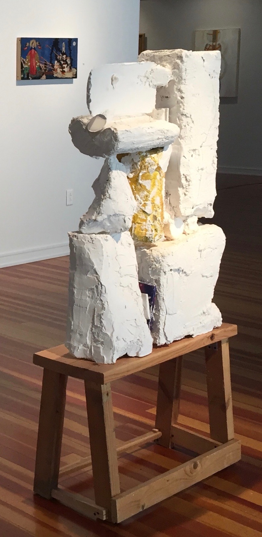 I See You (on artist-made stand), 2016. 39x27x11 in. Plaster, burlap, acrylic paint