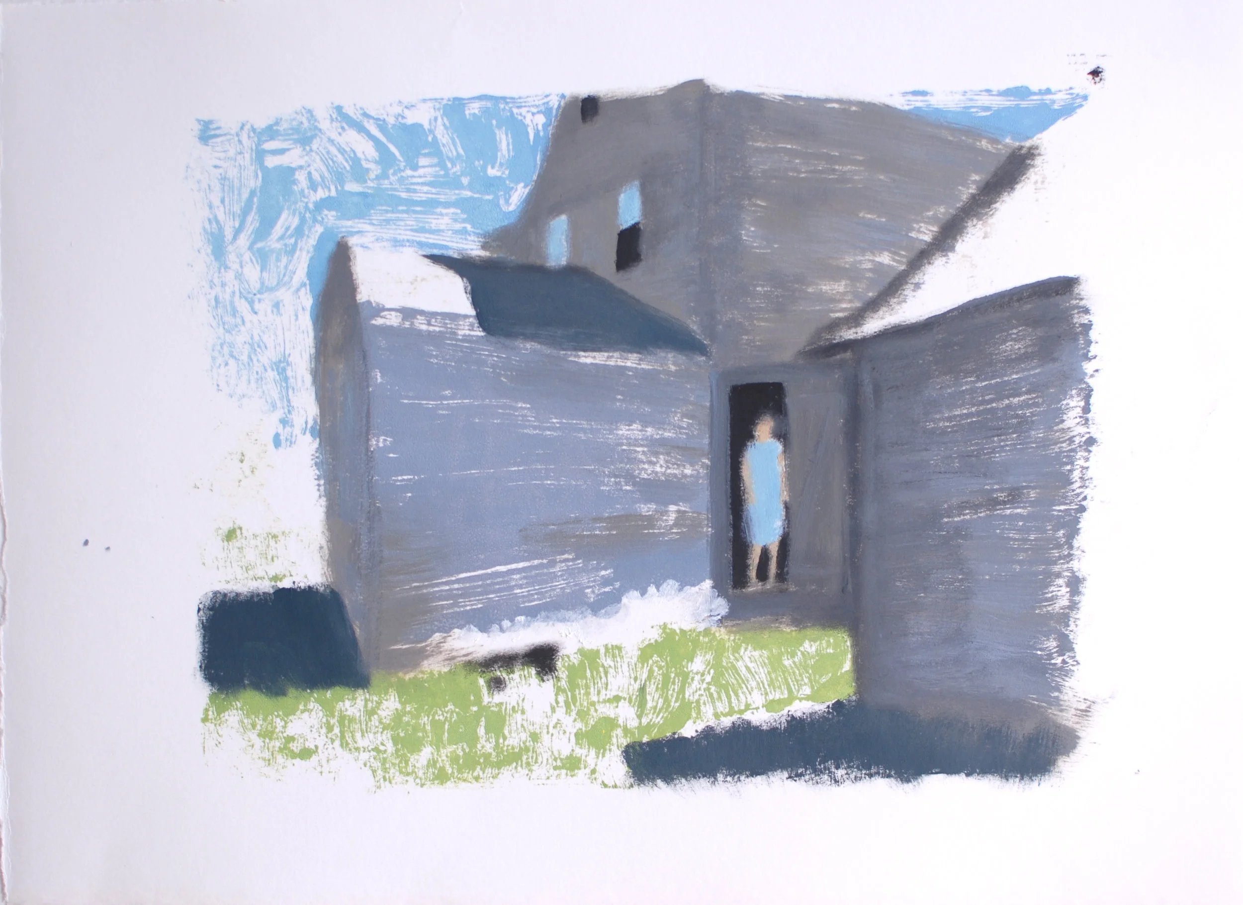 In the doorway. 9x12 inches, monotype.