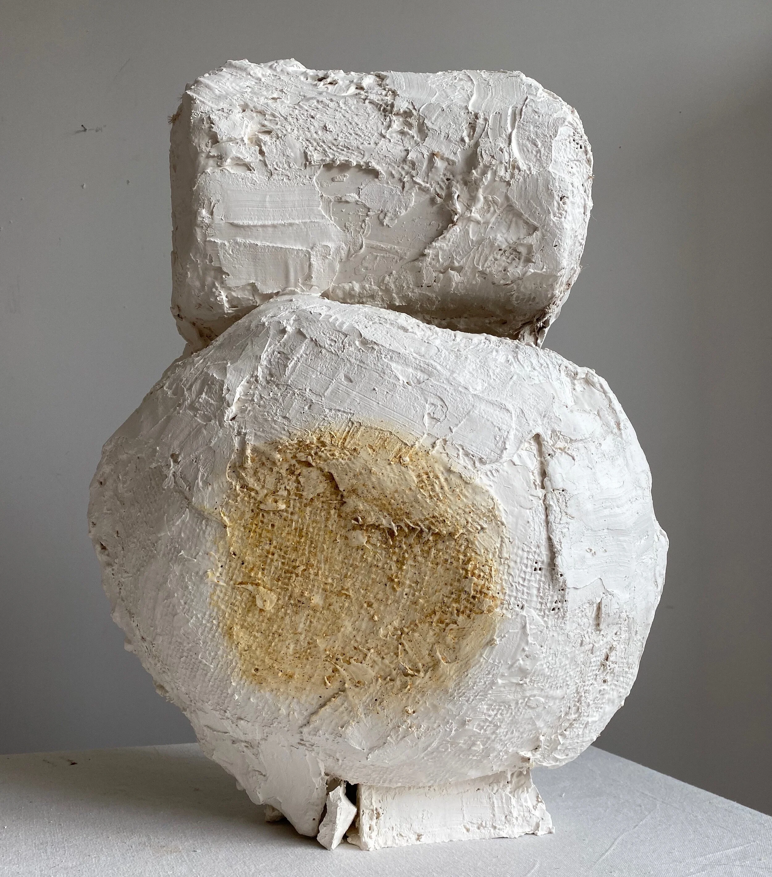 Shade Nap, 2019. 24x18x8 in. Plaster, burlap, acrylic paint, sand.