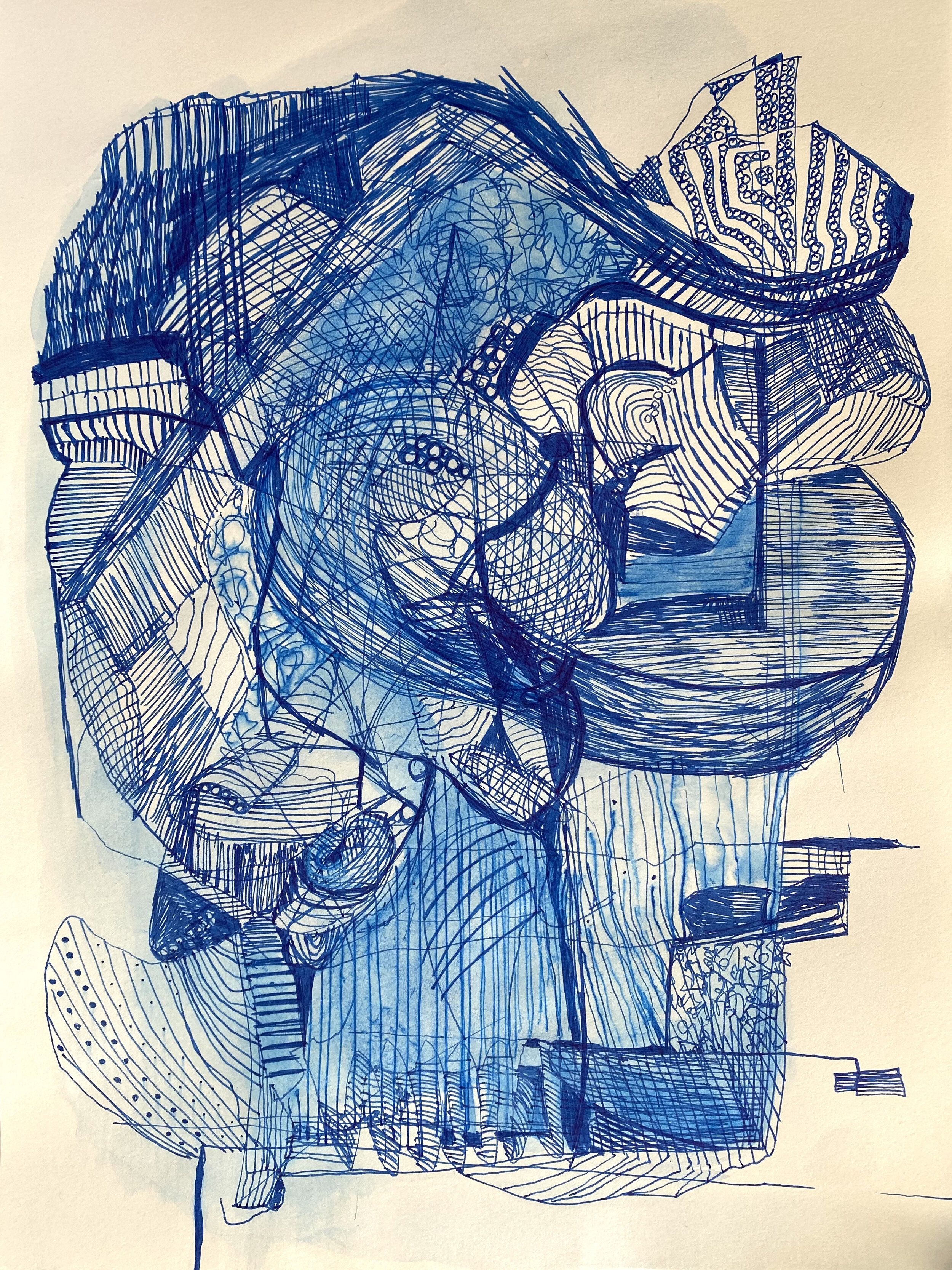 Armchair, 2020. 12x9 inches, blue ink on paper.