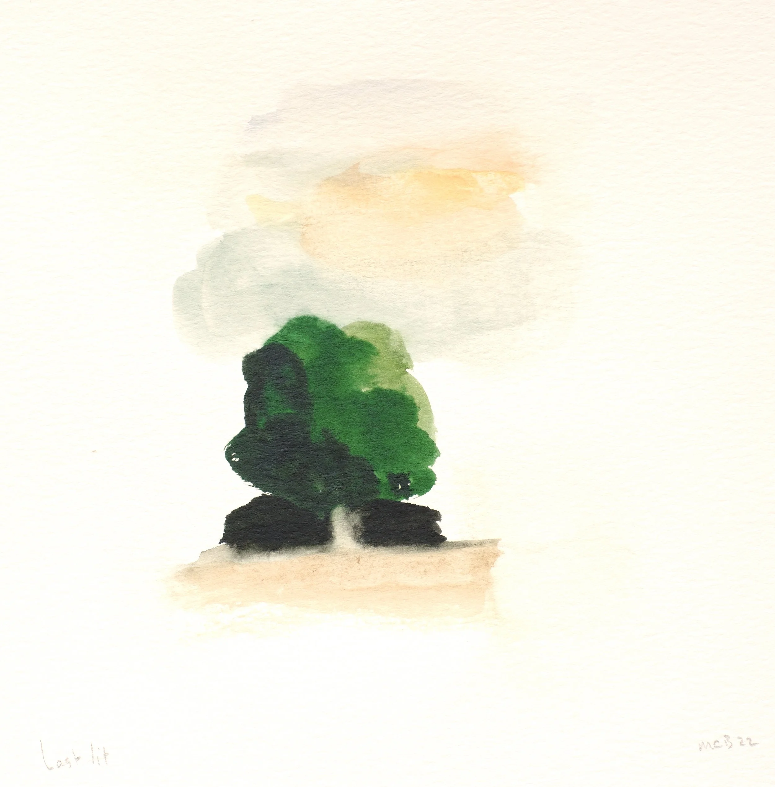 Last Tree Lit, 2022. 7x8 in. watercolor