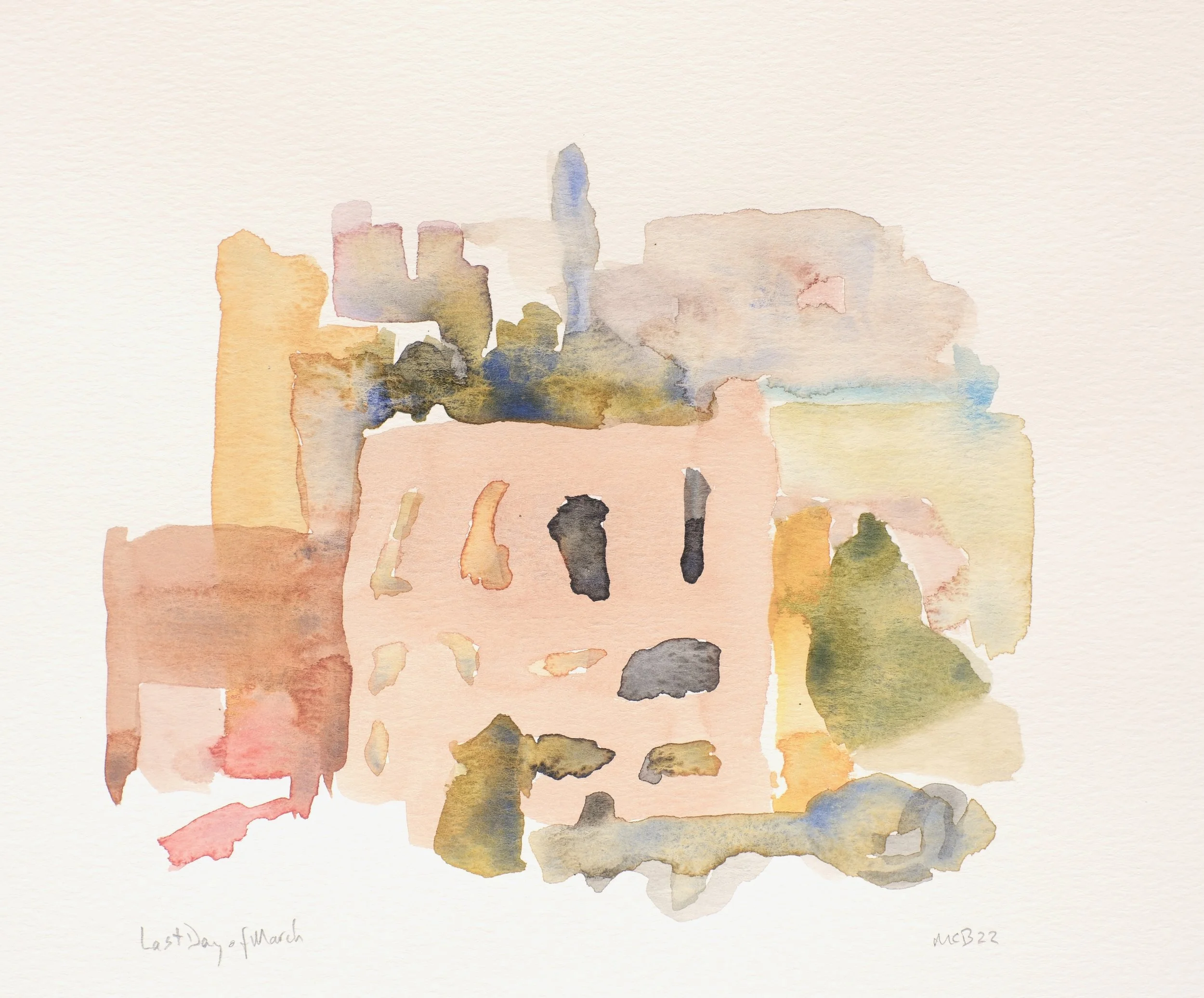 Last Day of March, 2022. 9x9 in. Watercolor