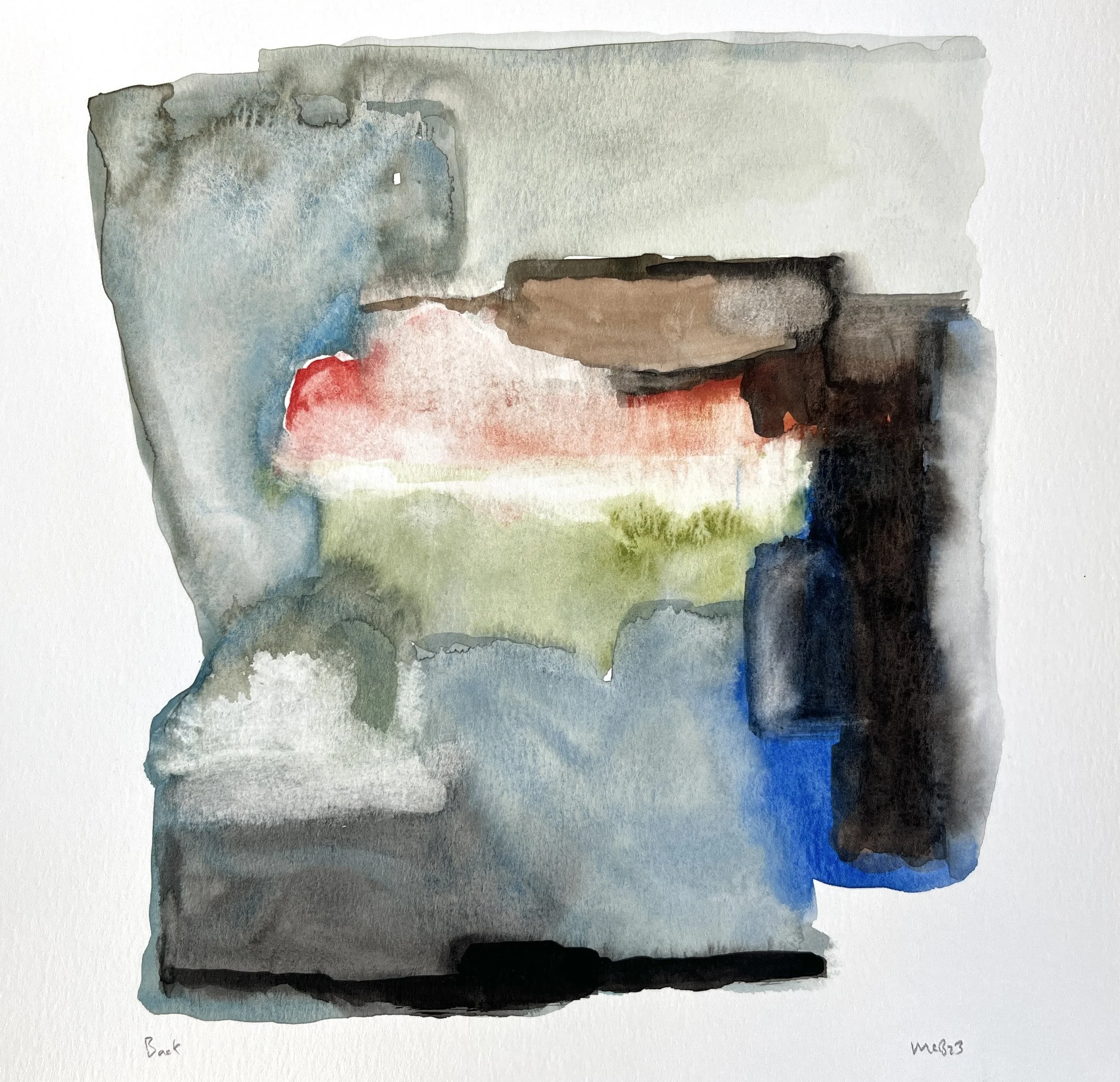 Back, 2023. 11x11.5 in. watercolor on paper