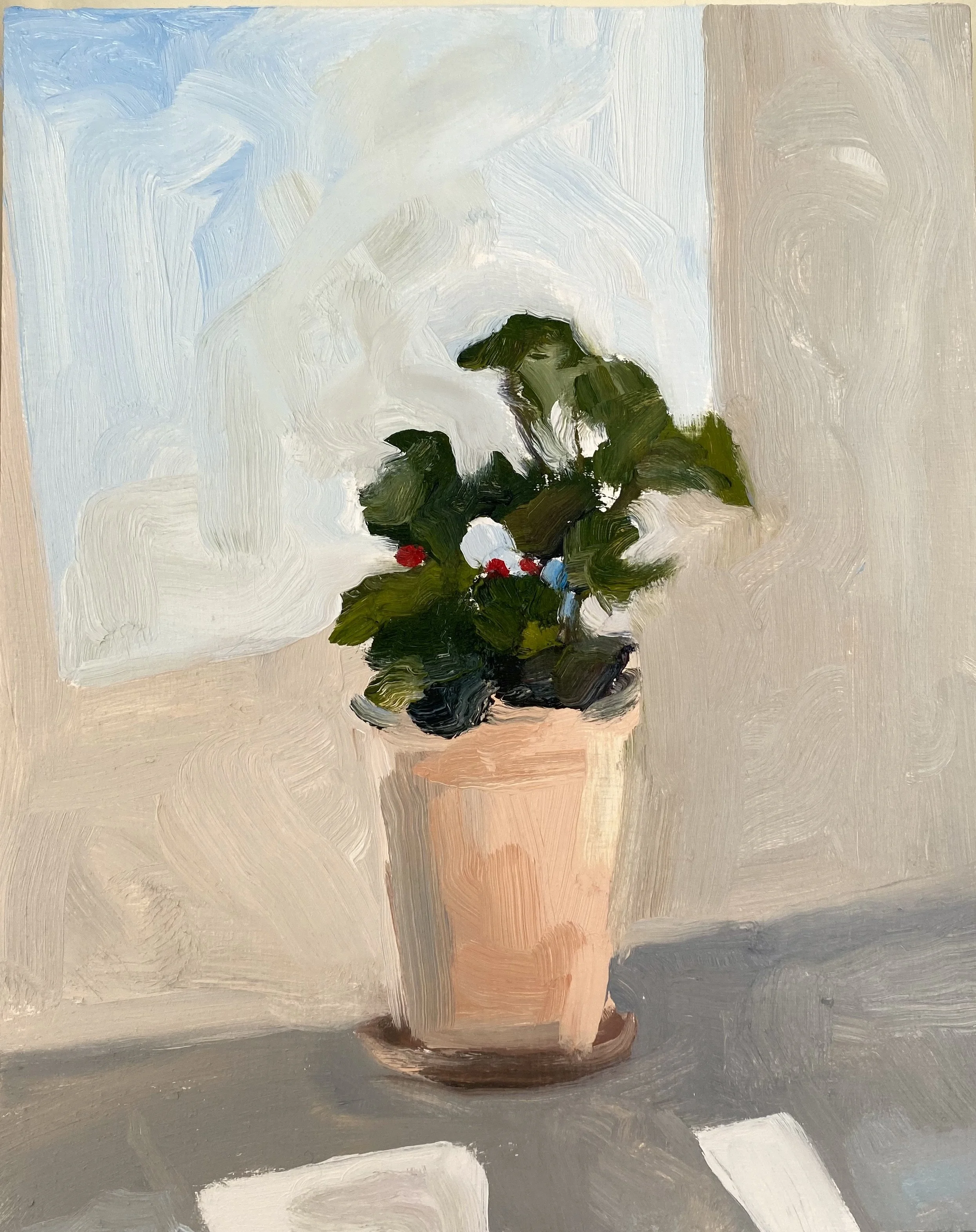 Geranium in winter, 2022. oil on board (not avail)