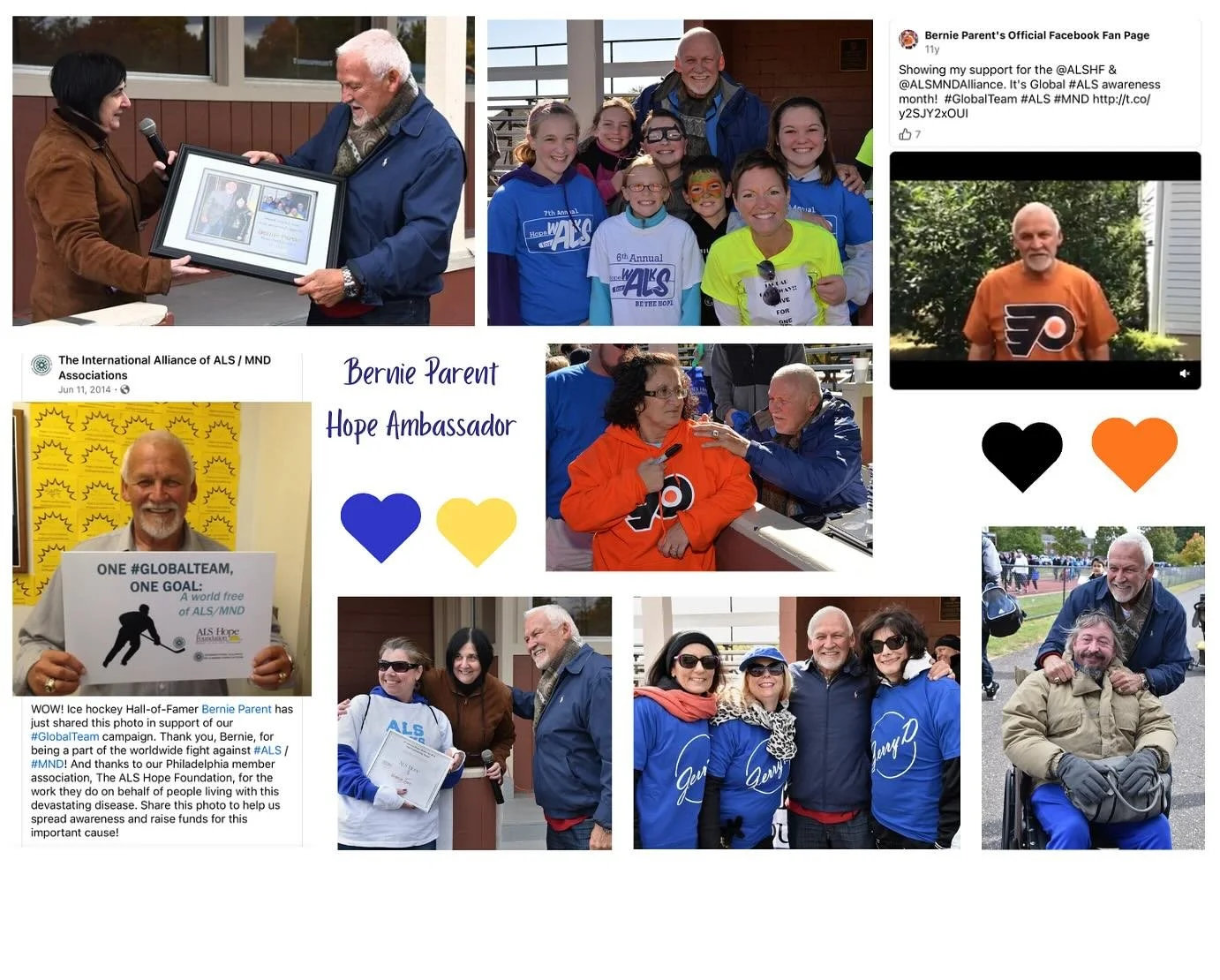Bernie Parent, Hockey Hall of Famer and Flyers goalie, was a friend to the ALS Hope Foundation. 10 years ago, we thanked him for being a Hope Ambassador, today we send our sympathy to his friends and family. His support was much enjoyed and appreciat