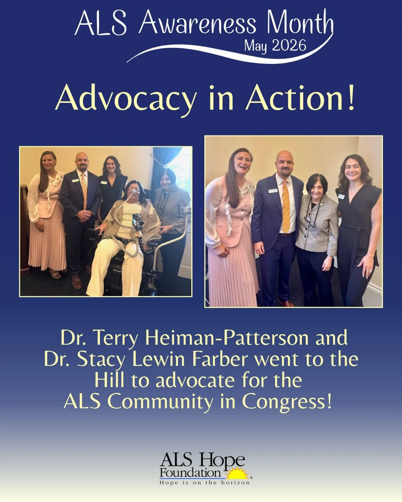 This week,  Dr. Terry Heiman-Patterson and ALSHF PAC board member Dr. Stacy Lewin-Farber took a trip to the Hill to advocate for the ACT for ALS bill (HR 3537: Accelerating Access to Critical Therapies for ALS Act) which is set to expire in September