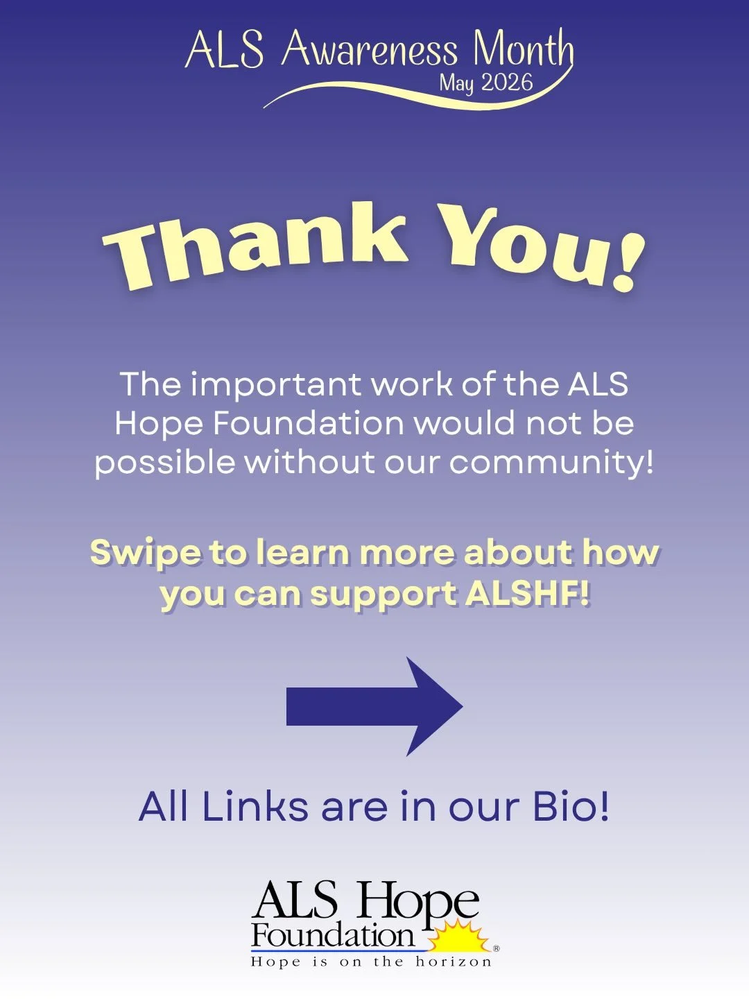 As ALS Awareness month comes to a close, we want to extend our gratitude to our community for their unwavering support, and share some ways you can get involved in our fight against ALS!