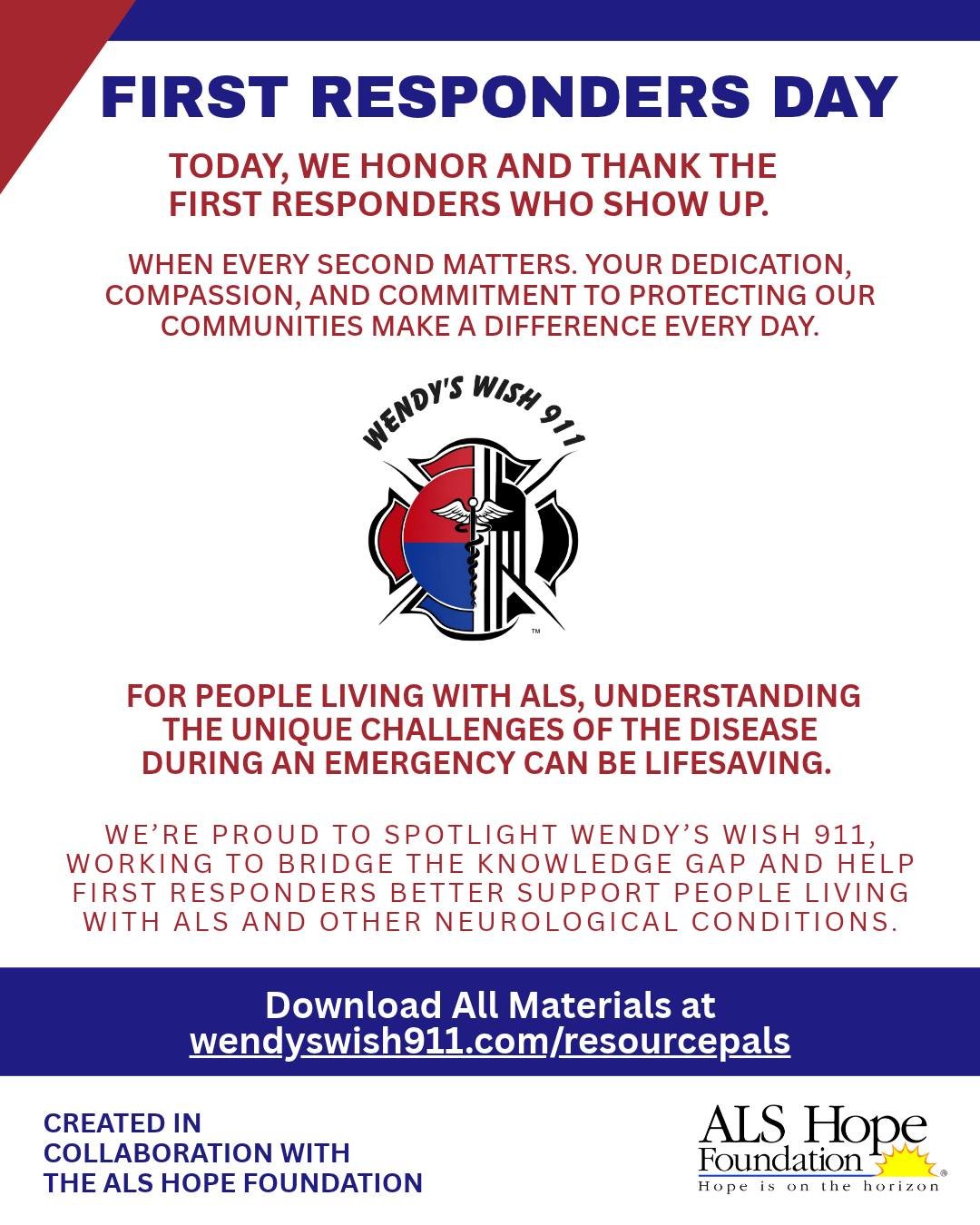 🚨 October 28 | First Responders Day 🚨
💙 To all first responders: thank you for answering the call. Together, we can turn knowledge into action and help save lives.

Learn more and explore emergency preparedness resources for people living with ALS